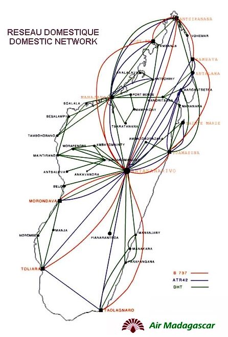 Схема внутренних перелетов на Мадагаскаре