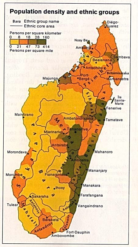 Плотность населения и этнические группы на Мадагаскаре